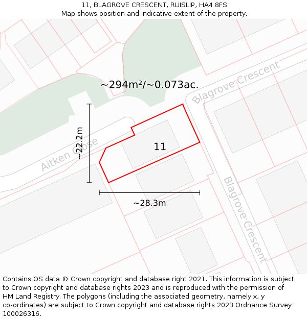 11, BLAGROVE CRESCENT, RUISLIP, HA4 8FS: Plot and title map