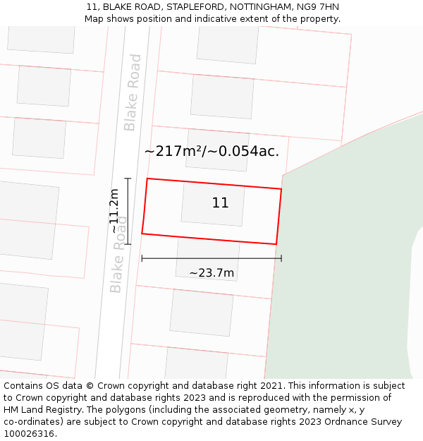 11, BLAKE ROAD, STAPLEFORD, NOTTINGHAM, NG9 7HN: Plot and title map