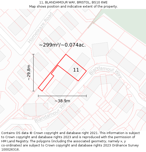 11, BLANDAMOUR WAY, BRISTOL, BS10 6WE: Plot and title map