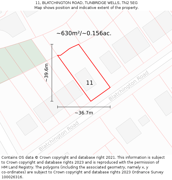 11, BLATCHINGTON ROAD, TUNBRIDGE WELLS, TN2 5EG: Plot and title map