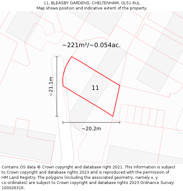 11, BLEASBY GARDENS, CHELTENHAM, GL51 6UL: Plot and title map