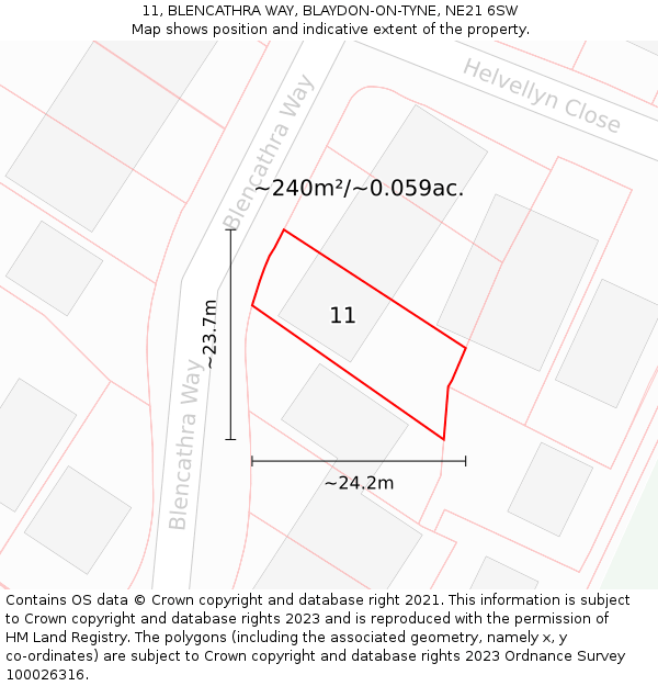 11, BLENCATHRA WAY, BLAYDON-ON-TYNE, NE21 6SW: Plot and title map