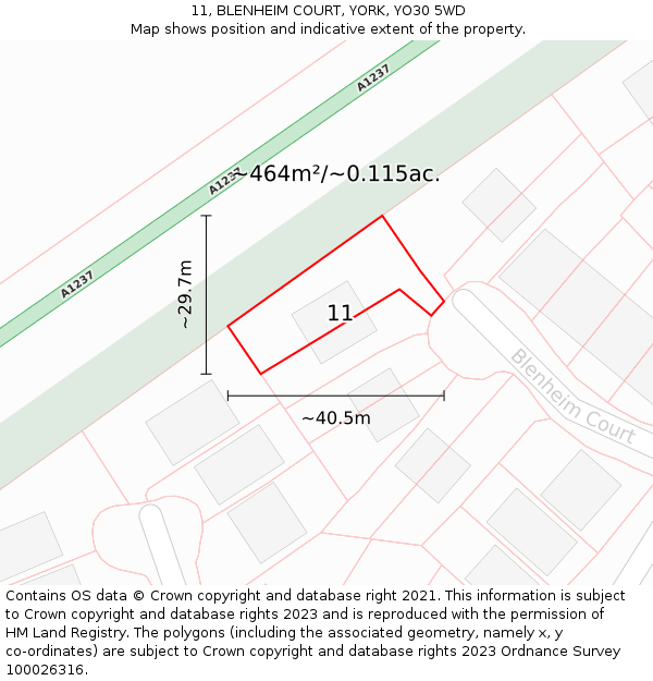 11, BLENHEIM COURT, YORK, YO30 5WD: Plot and title map