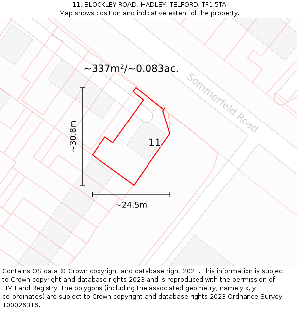 11, BLOCKLEY ROAD, HADLEY, TELFORD, TF1 5TA: Plot and title map