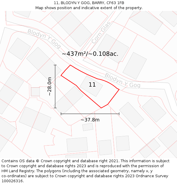 11, BLODYN Y GOG, BARRY, CF63 1FB: Plot and title map