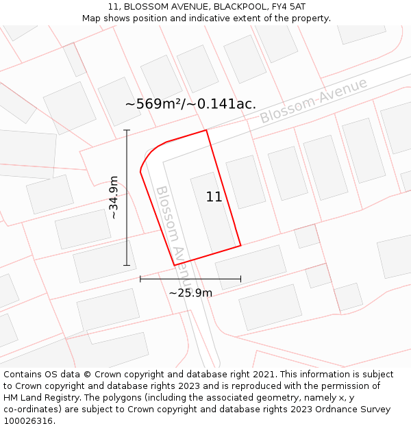 11, BLOSSOM AVENUE, BLACKPOOL, FY4 5AT: Plot and title map