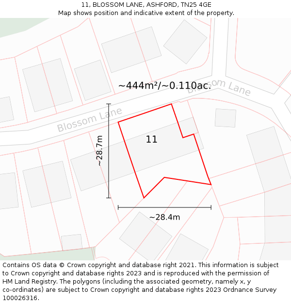 11, BLOSSOM LANE, ASHFORD, TN25 4GE: Plot and title map