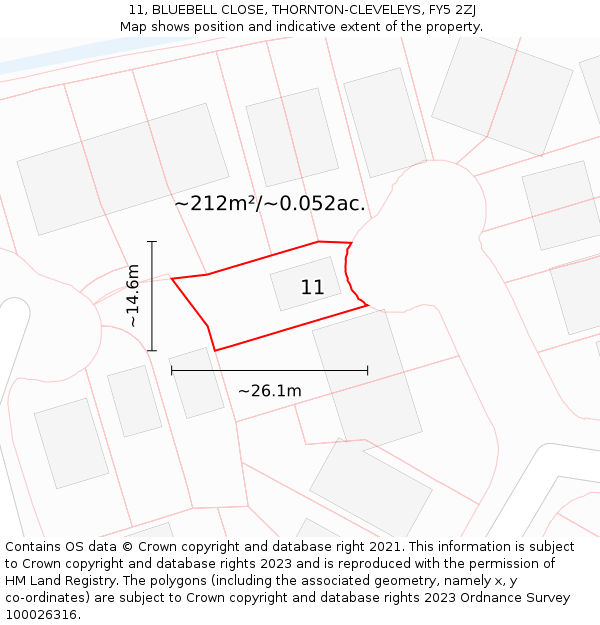 11, BLUEBELL CLOSE, THORNTON-CLEVELEYS, FY5 2ZJ: Plot and title map