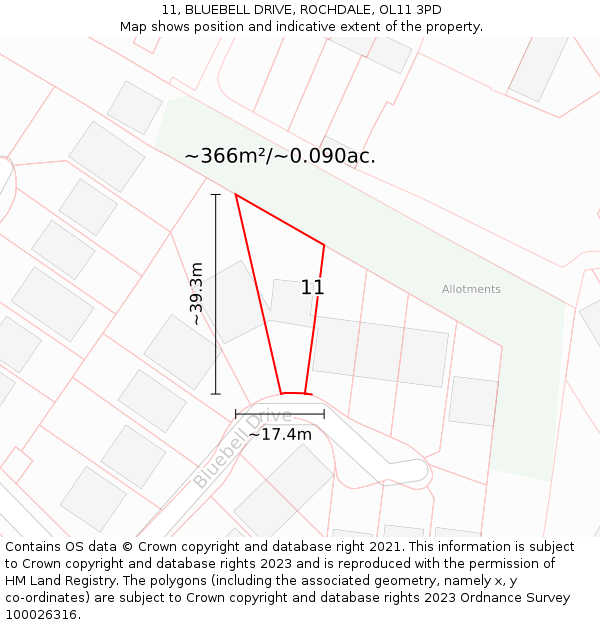 11, BLUEBELL DRIVE, ROCHDALE, OL11 3PD: Plot and title map