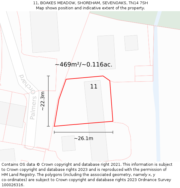 11, BOAKES MEADOW, SHOREHAM, SEVENOAKS, TN14 7SH: Plot and title map