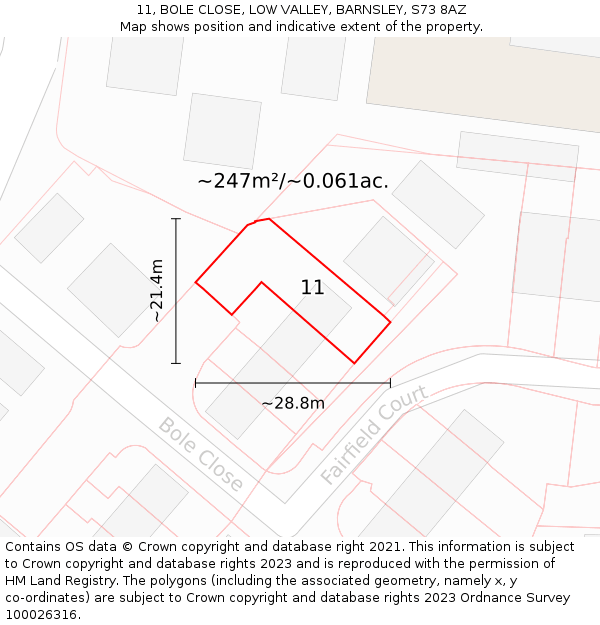 11, BOLE CLOSE, LOW VALLEY, BARNSLEY, S73 8AZ: Plot and title map