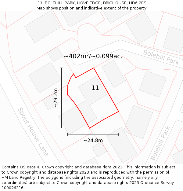 11, BOLEHILL PARK, HOVE EDGE, BRIGHOUSE, HD6 2RS: Plot and title map