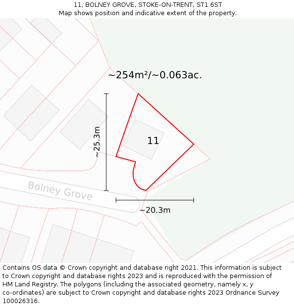 11, BOLNEY GROVE, STOKE-ON-TRENT, ST1 6ST: Plot and title map