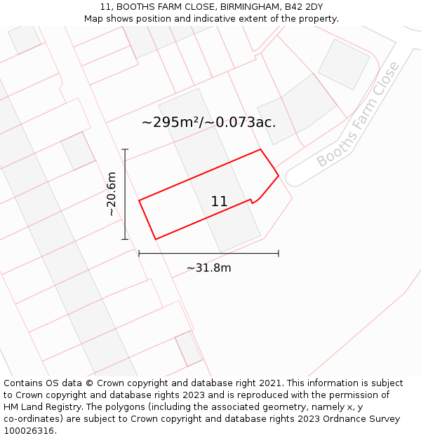 11, BOOTHS FARM CLOSE, BIRMINGHAM, B42 2DY: Plot and title map