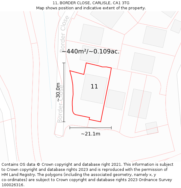 11, BORDER CLOSE, CARLISLE, CA1 3TG: Plot and title map