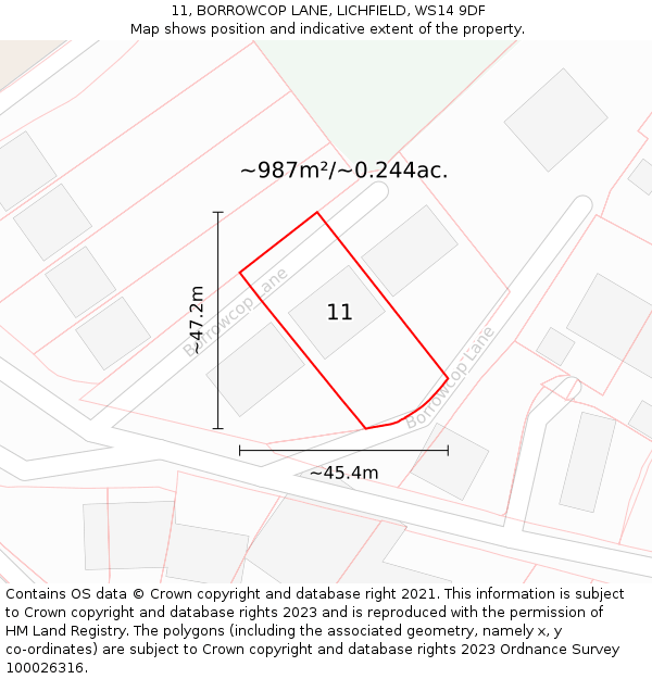 11, BORROWCOP LANE, LICHFIELD, WS14 9DF: Plot and title map