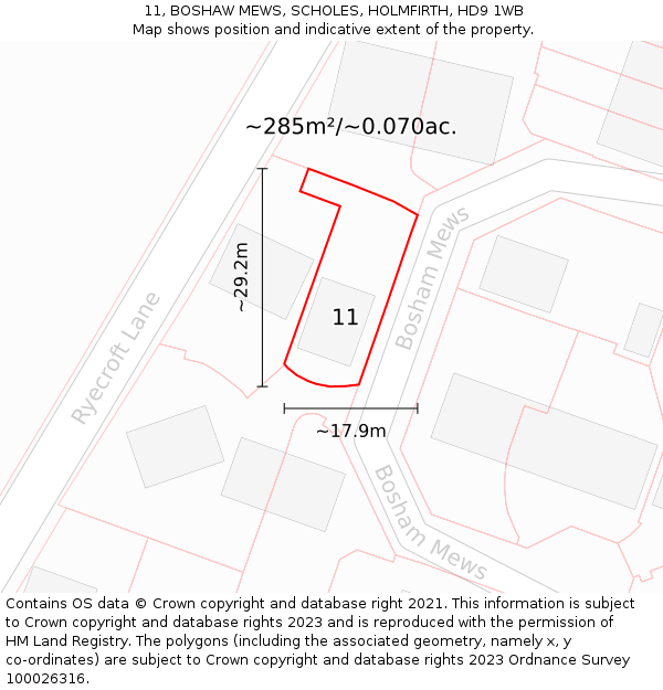 11, BOSHAW MEWS, SCHOLES, HOLMFIRTH, HD9 1WB: Plot and title map