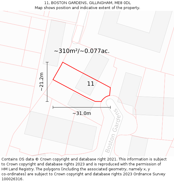 11, BOSTON GARDENS, GILLINGHAM, ME8 0DL: Plot and title map