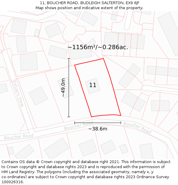 11, BOUCHER ROAD, BUDLEIGH SALTERTON, EX9 6JF: Plot and title map