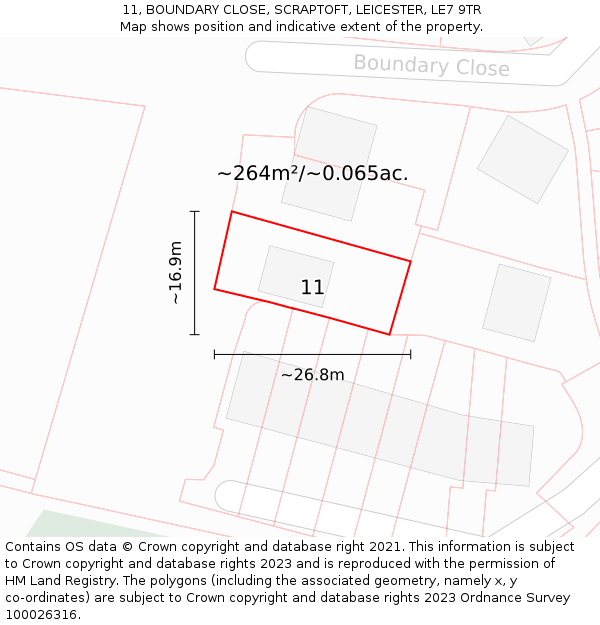 11, BOUNDARY CLOSE, SCRAPTOFT, LEICESTER, LE7 9TR: Plot and title map