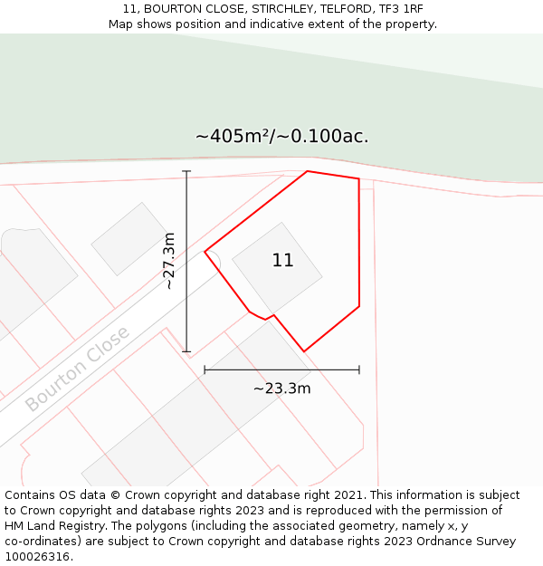 11, BOURTON CLOSE, STIRCHLEY, TELFORD, TF3 1RF: Plot and title map