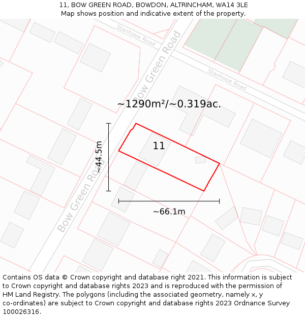 11, BOW GREEN ROAD, BOWDON, ALTRINCHAM, WA14 3LE: Plot and title map