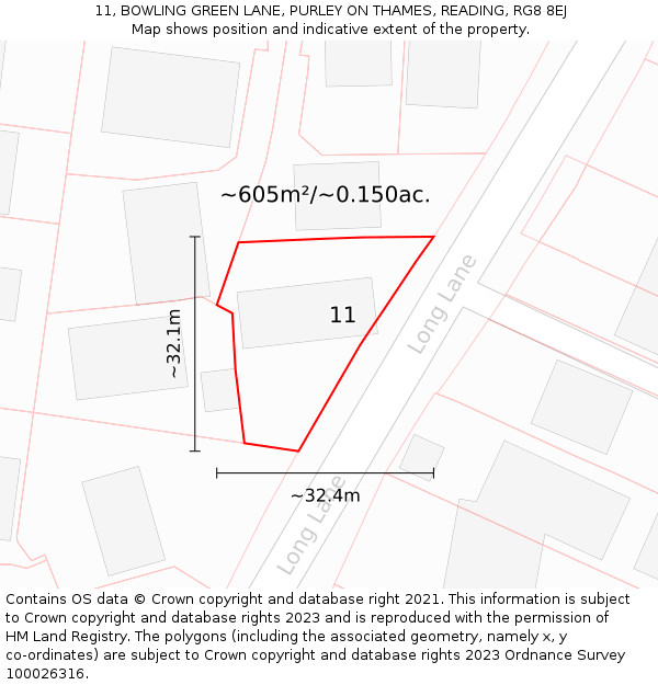 11, BOWLING GREEN LANE, PURLEY ON THAMES, READING, RG8 8EJ: Plot and title map