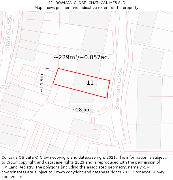 11, BOWMAN CLOSE, CHATHAM, ME5 8LD: Plot and title map