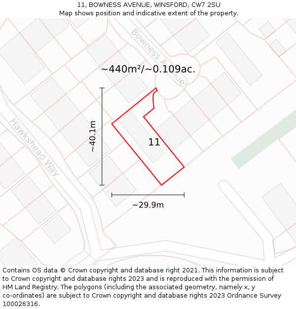 11, BOWNESS AVENUE, WINSFORD, CW7 2SU: Plot and title map