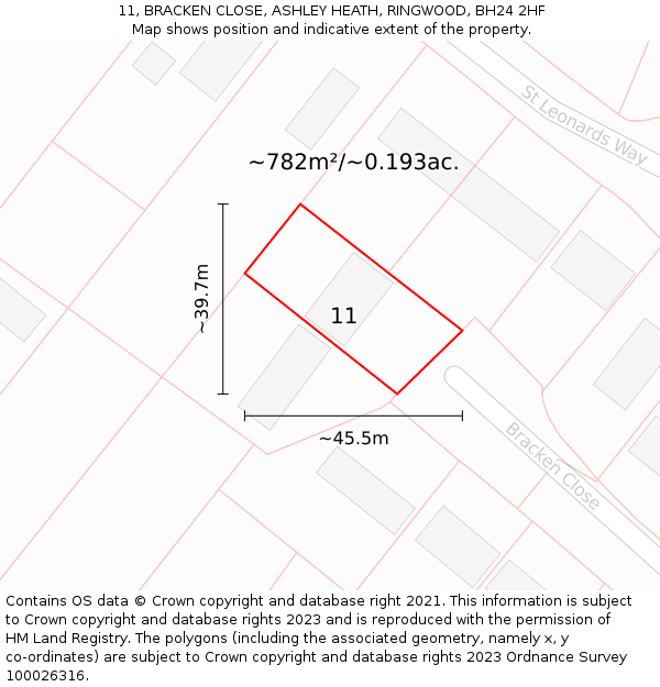 11, BRACKEN CLOSE, ASHLEY HEATH, RINGWOOD, BH24 2HF: Plot and title map