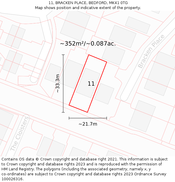 11, BRACKEN PLACE, BEDFORD, MK41 0TG: Plot and title map