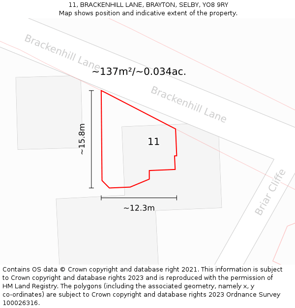 11, BRACKENHILL LANE, BRAYTON, SELBY, YO8 9RY: Plot and title map