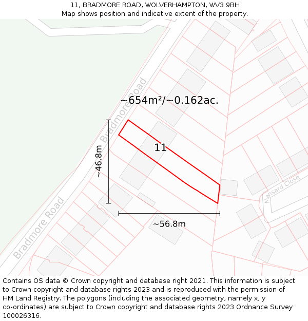 11, BRADMORE ROAD, WOLVERHAMPTON, WV3 9BH: Plot and title map