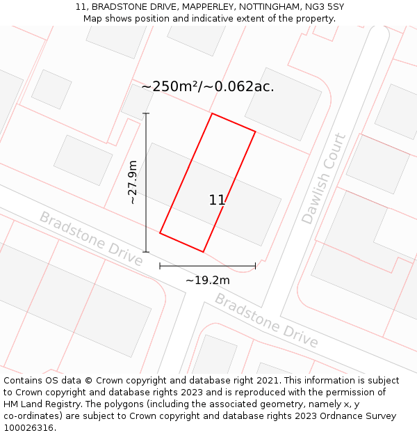 11, BRADSTONE DRIVE, MAPPERLEY, NOTTINGHAM, NG3 5SY: Plot and title map