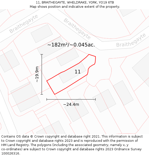 11, BRAITHEGAYTE, WHELDRAKE, YORK, YO19 6TB: Plot and title map