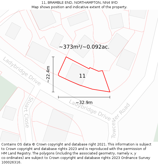 11, BRAMBLE END, NORTHAMPTON, NN4 9YD: Plot and title map