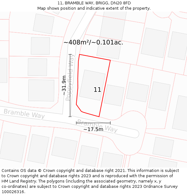 11, BRAMBLE WAY, BRIGG, DN20 8FD: Plot and title map