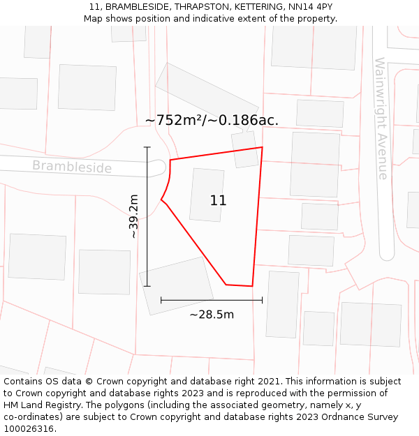 11, BRAMBLESIDE, THRAPSTON, KETTERING, NN14 4PY: Plot and title map