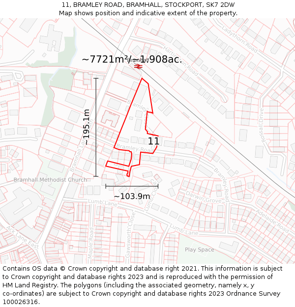 11, BRAMLEY ROAD, BRAMHALL, STOCKPORT, SK7 2DW: Plot and title map