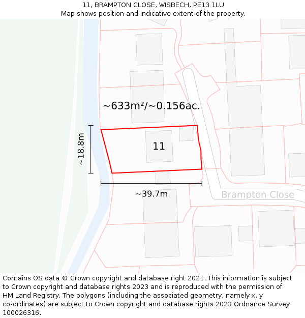 11, BRAMPTON CLOSE, WISBECH, PE13 1LU: Plot and title map