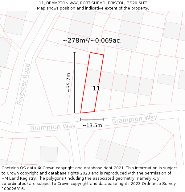 11, BRAMPTON WAY, PORTISHEAD, BRISTOL, BS20 6UZ: Plot and title map