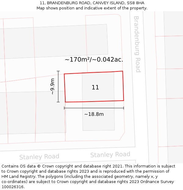 11, BRANDENBURG ROAD, CANVEY ISLAND, SS8 8HA: Plot and title map