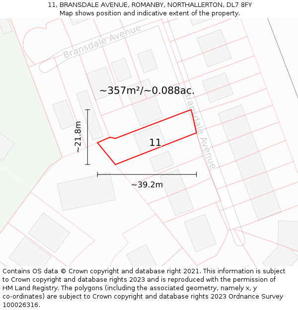 11, BRANSDALE AVENUE, ROMANBY, NORTHALLERTON, DL7 8FY: Plot and title map