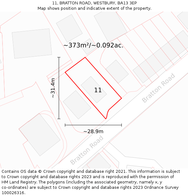 11, BRATTON ROAD, WESTBURY, BA13 3EP: Plot and title map