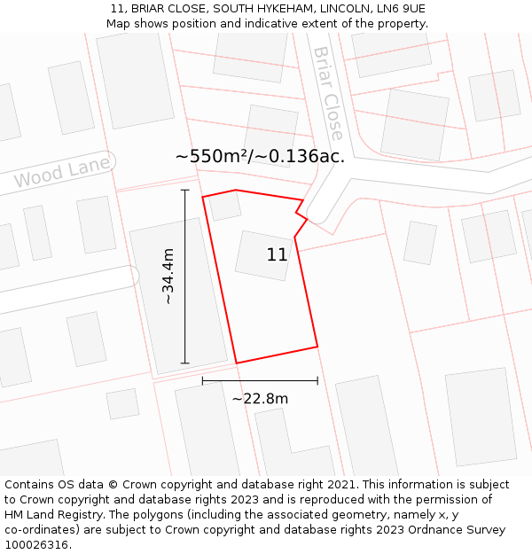 11, BRIAR CLOSE, SOUTH HYKEHAM, LINCOLN, LN6 9UE: Plot and title map