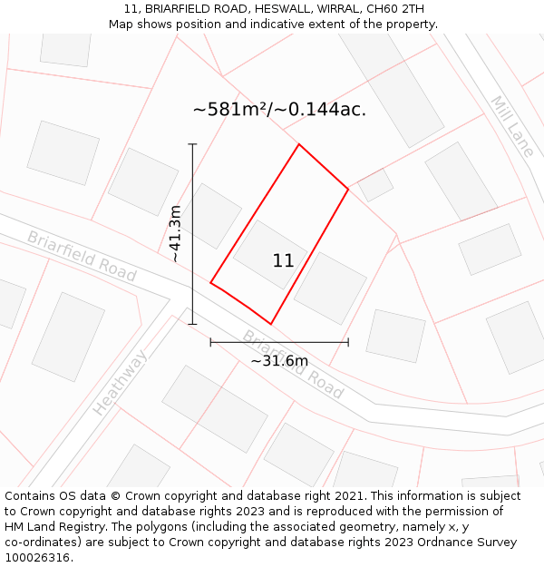 11, BRIARFIELD ROAD, HESWALL, WIRRAL, CH60 2TH: Plot and title map