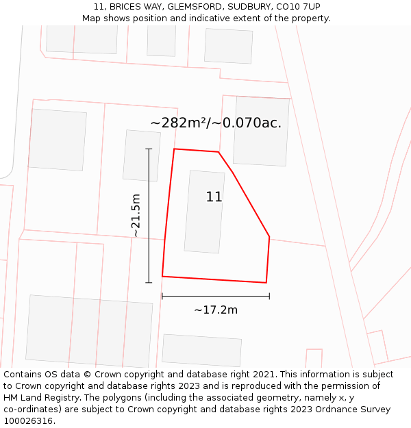 11, BRICES WAY, GLEMSFORD, SUDBURY, CO10 7UP: Plot and title map