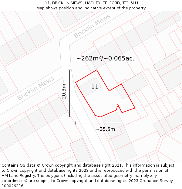 11, BRICKLIN MEWS, HADLEY, TELFORD, TF1 5LU: Plot and title map