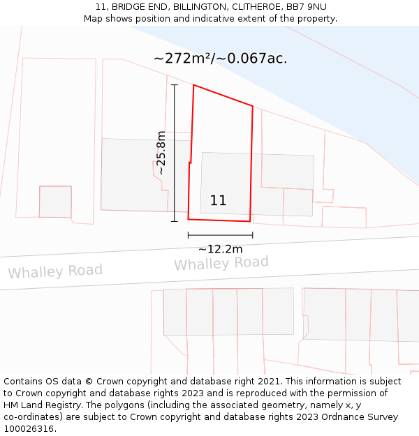 11, BRIDGE END, BILLINGTON, CLITHEROE, BB7 9NU: Plot and title map