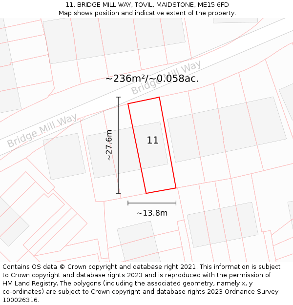 11, BRIDGE MILL WAY, TOVIL, MAIDSTONE, ME15 6FD: Plot and title map